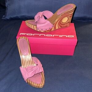 Fornarina Pink Knotted Wedge Sandals